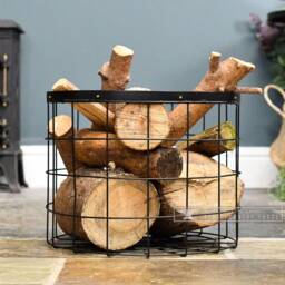 Large Black Wirework Fireside Log Basket - thumbnail 2