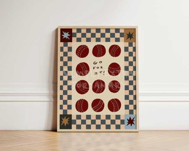 Cricket Ball Print, Kid's Bedroom Sport Wall Art, Boy's Toddler Room Play Room, Sporty Kids, Unframed - image 1