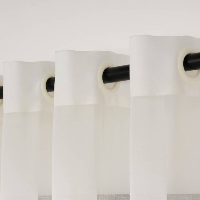 Cream Linen Look Sheer Curtain Modern Tulle Panel With Grommets - image 1