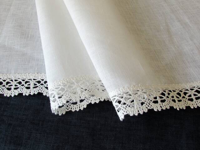 White Linen Curtain Cafe Curtains With Lace Edge Trim Window Panel French Country Kitchen Curtain.custom - image 1