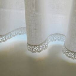 White Linen Curtain Cafe Curtains With Lace Edge Trim Window Panel French Country Kitchen Curtain.custom - thumbnail 3