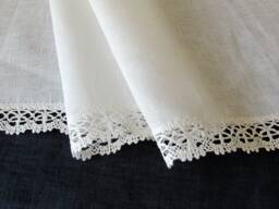White Linen Curtain Cafe Curtains With Lace Edge Trim Window Panel French Country Kitchen Curtain.custom - thumbnail 1