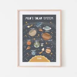 Personalised Space Solar System Print in Dark Blue, Poster, Educational Boy Nursery Decor, Scandi Playroom Prints - thumbnail 3