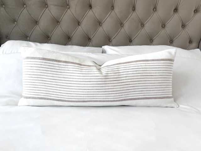 stripe Bolster Pillow Cover Beige Woven Cotton, Boho Home Decor - image 1