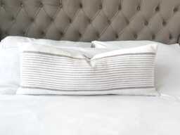 stripe Bolster Pillow Cover Beige Woven Cotton, Boho Home Decor - thumbnail 1