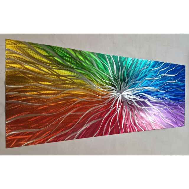 Modern, Abstract, Contemporary Metal Wall Art, 3D Effect, By R Toomer Art. Titled Rainbow Nova. Indoor/Outdoor.. Multi Coloured - image 1