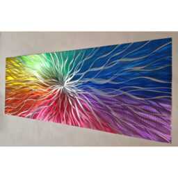 Modern, Abstract, Contemporary Metal Wall Art, 3D Effect, By R Toomer Art. Titled Rainbow Nova. Indoor/Outdoor.. Multi Coloured - thumbnail 3