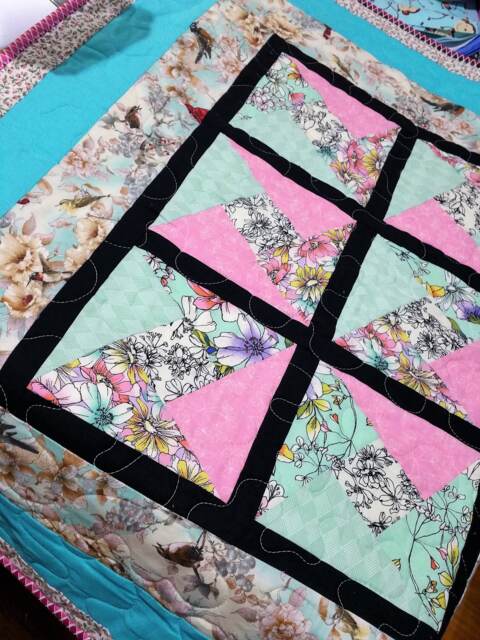 Handmade Floral Baby Quilt Cotton Lap Quilt, Chair Throw - 29x35.5 - image 1