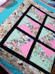 Handmade Floral Baby Quilt Cotton Lap Quilt, Chair Throw - 29x35.5 - thumbnail 1
