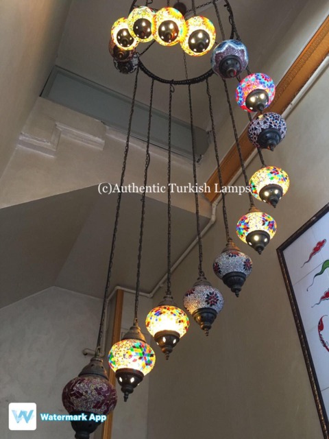 16 Ball Mosaic Chandelier, Mosaic Chandelier, Morocco Lantern, Chandlier Lighting, Turkish Light, Hanging Lamp, Morocco Lighting, Turkey Lamp - image 1