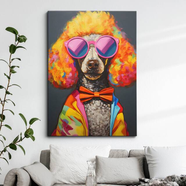 Poodle Glasses Fun Animal Dog Pet Lover Abstract Oil Painting Wall Art, Framed Canvas Poster Print, Home Kitchen Office Room Decor, Gifts - image 1