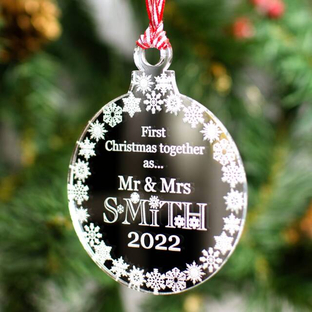 Personalised Mirrored Acrylic Christmas Ornament First Together Married - image 1