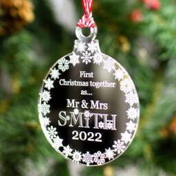 Personalised Mirrored Acrylic Christmas Ornament First Together Married - thumbnail 1