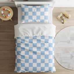 Blue Checkered - Bedding, Duvet Covers, Fitted Sheets, Modern Cool Kids Childrens Decor, Bedding - thumbnail 3