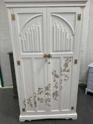 Vintage Old Charm Linenfold Painted White & Gold Cherry Blossom Wardrobe
