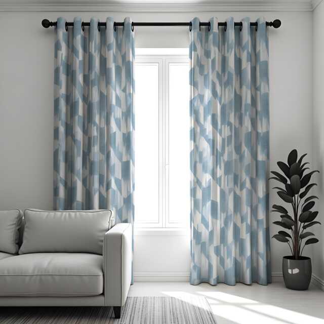 Blue Abstract Geometric Curtain Panels, Custom Window Drapes, Modern Home Decor For Living Room Or Bedroom - image 1