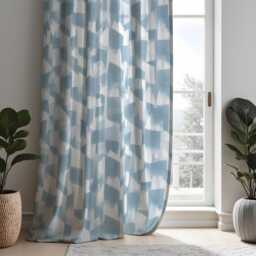 Blue Abstract Geometric Curtain Panels, Custom Window Drapes, Modern Home Decor For Living Room Or Bedroom - thumbnail 2