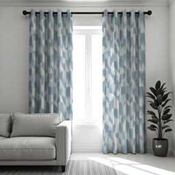 Blue Abstract Geometric Curtain Panels, Custom Window Drapes, Modern Home Decor For Living Room Or Bedroom - thumbnail 1