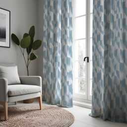 Blue Abstract Geometric Curtain Panels, Custom Window Drapes, Modern Home Decor For Living Room Or Bedroom - thumbnail 4