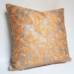 Fortuny Fabric Throw Pillow Case Yellow & Silvery Gold Lucrezia Pattern - Made in Italy - thumbnail 2