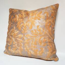 Fortuny Fabric Throw Pillow Case Yellow & Silvery Gold Lucrezia Pattern - Made in Italy - thumbnail 3