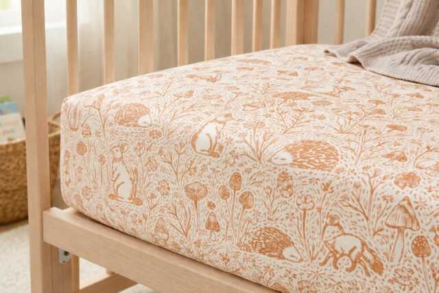 Woodland Animals Baby Fitted Sheet Fox, Rabbit, Porcupine - Mini Crib Sheet Bloom Stokke Sleepi Oval Square Bassinet Light Mahogany - image 1