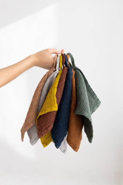 Linen Face Cloth Set Of 2, Waffle Towel, Compact Foldable Bath Small Guest Towel - image 1