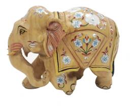 Hand Carved Wood Elephant Statue With Inlay Work - thumbnail 1
