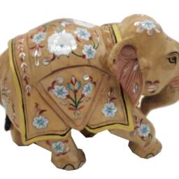 Hand Carved Wood Elephant Statue With Inlay Work - thumbnail 3