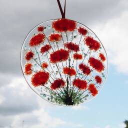 Fused Glass Sun-Catcher - Red Poppies Art Round Poppy Home Decor Fired Creations Eh 1395 - thumbnail 2