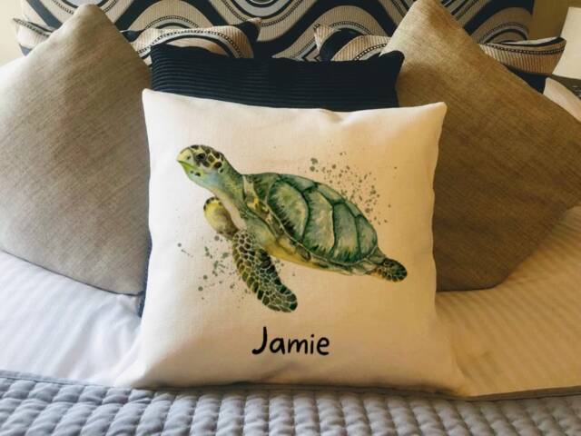 Personalised Turtle Country Canvas Cushion - Customised Sea Creature Linen Marine Lover Cover With Inner Filler - image 1