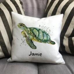 Personalised Turtle Country Canvas Cushion - Customised Sea Creature Linen Marine Lover Cover With Inner Filler - thumbnail 3