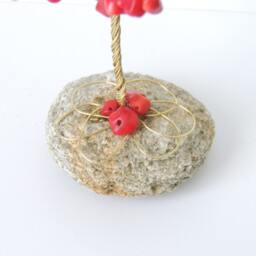 Mini Coral Gemstone Tree Sculpture, Golden Wire Bonsai - thumbnail 3