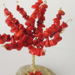 Mini Coral Gemstone Tree Sculpture, Golden Wire Bonsai - thumbnail 2