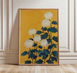 Chrysanthemum Floral Poster Yellow Wall Art, Japanese-Inspired Illustration Print With Bold Botanical Design - thumbnail 1