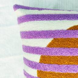 Purple, Mustard & Ivory Embroidered Boho Textured Throw Cushion Cover Decorative Handmade Pillow - thumbnail 2