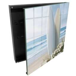 Beach Relaxation Wall Mounted Key Cabinet, White Box For Wall, Modern Nature, Lovers Of Beaches And - thumbnail 1