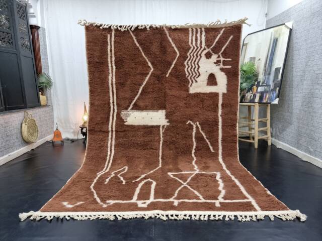 Pretty Beniourain Rug, Moroccan Handmade Rug, Brown Abstract Berber Handwoven Area Wool Boho Rug - image 1
