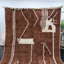 Pretty Beniourain Rug, Moroccan Handmade Rug, Brown Abstract Berber Handwoven Area Wool Boho Rug - thumbnail 2