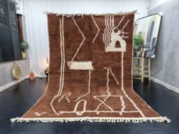 Pretty Beniourain Rug, Moroccan Handmade Rug, Brown Abstract Berber Handwoven Area Wool Boho Rug - thumbnail 1