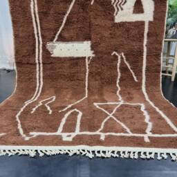 Pretty Beniourain Rug, Moroccan Handmade Rug, Brown Abstract Berber Handwoven Area Wool Boho Rug - thumbnail 3