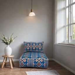 Unstuffed Moroccan Ottoman Pouf With Backrest Square Footstool, Multicolored - thumbnail 1