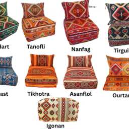 Unstuffed Moroccan Ottoman Pouf With Backrest Square Footstool, Multicolored - thumbnail 3