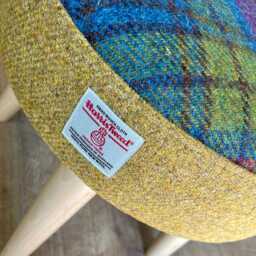 Mustard & Colourful Tartan Harris Tweed Footstool With Varnished Wooden Legs - thumbnail 2