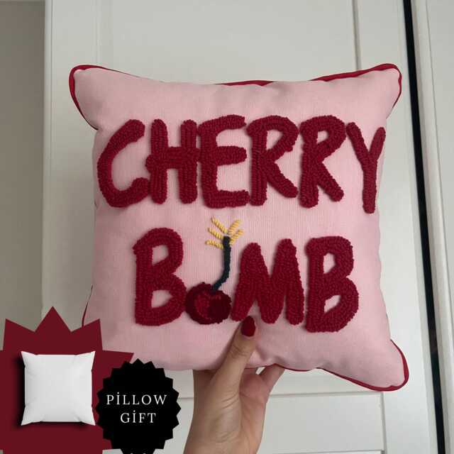 Handmade Cherry Bomb Punch Needle Pillow Pop Art Decor - image 1