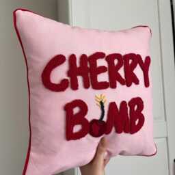 Handmade Cherry Bomb Punch Needle Pillow Pop Art Decor - thumbnail 4