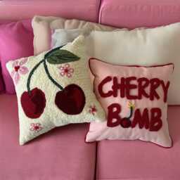 Handmade Cherry Bomb Punch Needle Pillow Pop Art Decor - thumbnail 2
