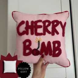 Handmade Cherry Bomb Punch Needle Pillow Pop Art Decor - thumbnail 1