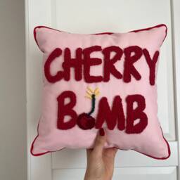 Handmade Cherry Bomb Punch Needle Pillow Pop Art Decor - thumbnail 3