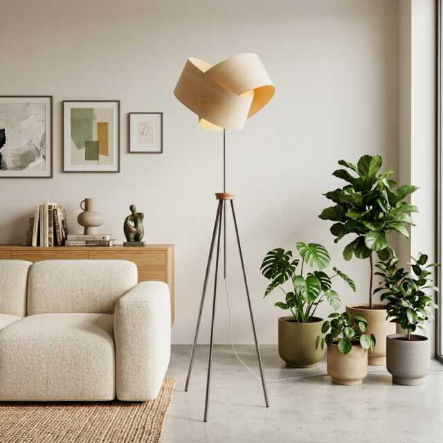 Contemporary Tripod Floor Lamp Minimalist Wood Steel Standing Light For Modern Living Room Corner - image 1